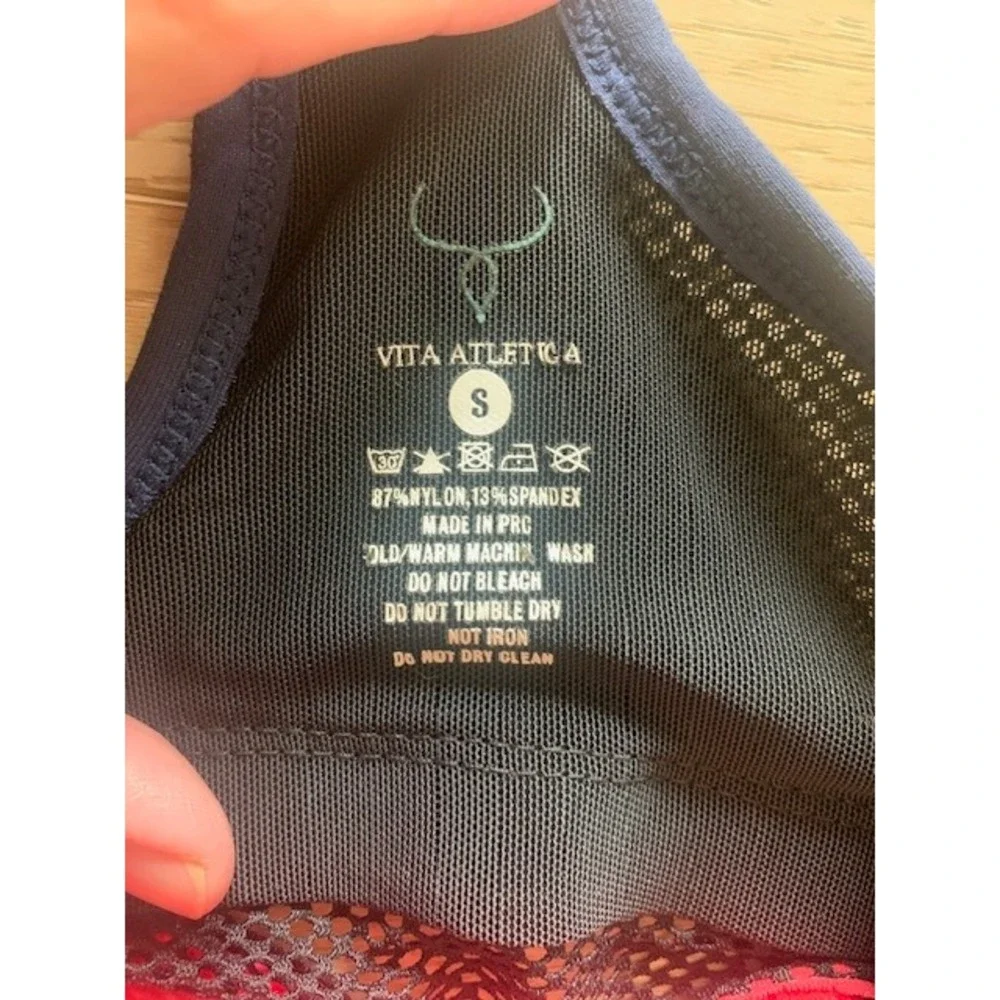 Vita Atletica Womens Navy Blue Red Mesh Racerback Sports Bra Size Small